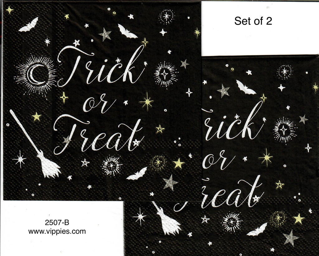 HWN-2507-B-S Set of 2 Black Trick or Treat Napkin for Decoupage