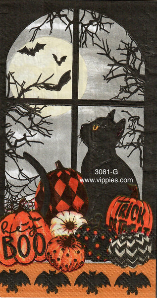 HWN-3081-G-S Set of 2 Cat Window Guest Napkin for Decoupage