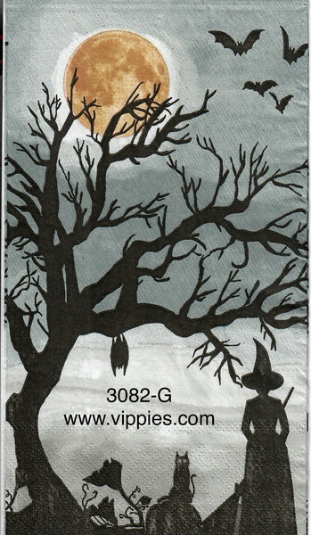 HWN-3082-G-S Set of 2 Tree Witch Guest Napkin for Decoupage