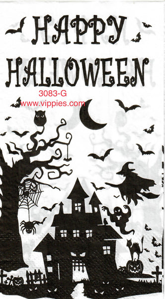 HWN-3083-G-S Set of 2 Happy Halloween Haunted House Skeleton Napkin for Decoupage