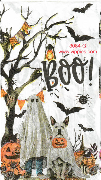 HWN-3084-G-S Set of 2 Trick or Treaters Ghost Pumpkin Napkin for Decoupage