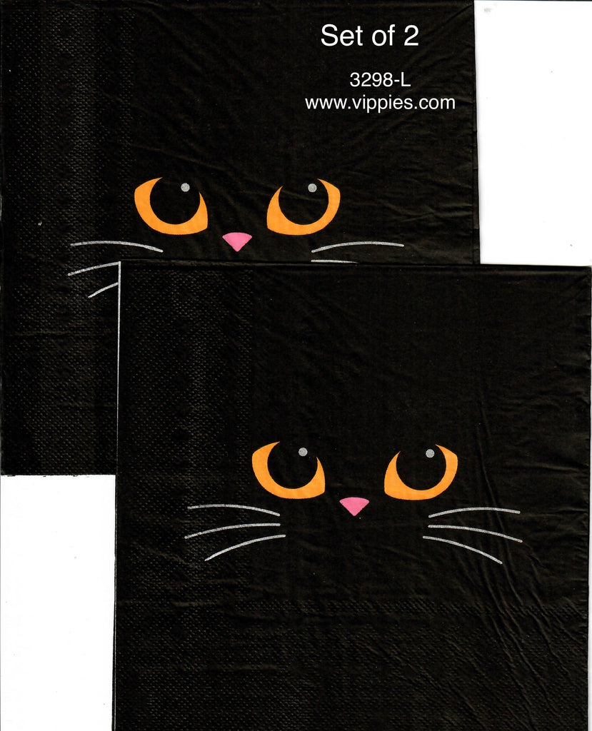 HWN-3298-L-S Set of 2 Cat Eyes on Black Napkin for Decoupage