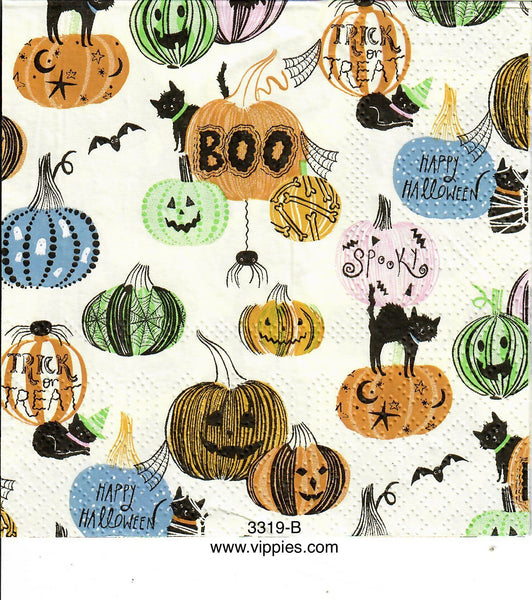 HWN-3319-B Colorful Pumpkins and Cats Napkin for Decoupage