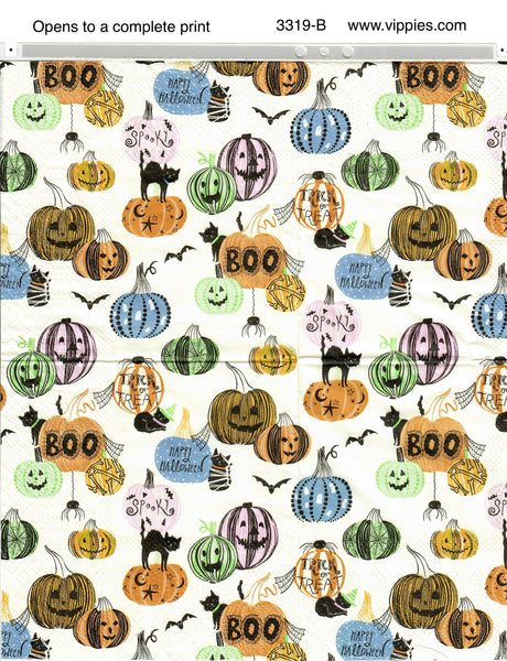 HWN-3319-B Colorful Pumpkins and Cats Napkin for Decoupage