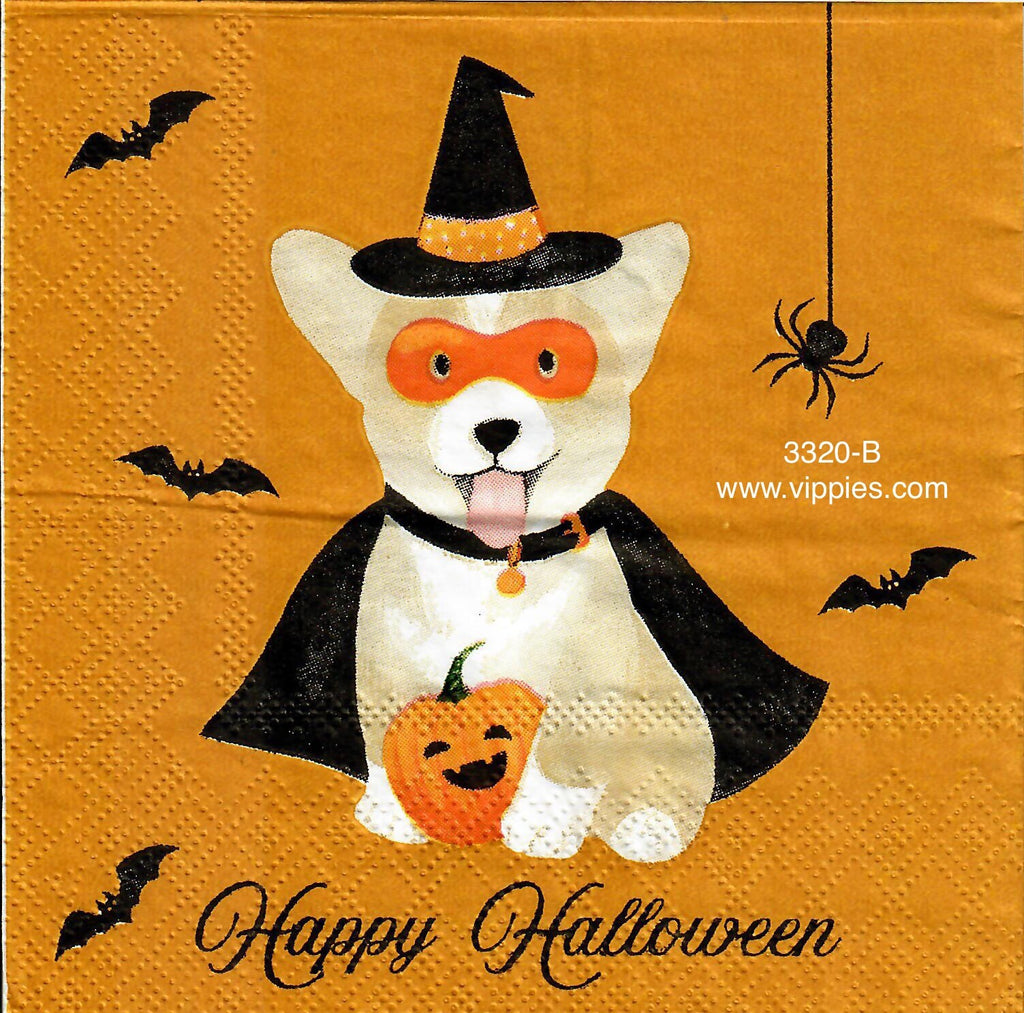HWN-3320-B Corgi Witch Spider Napkin for Decoupage