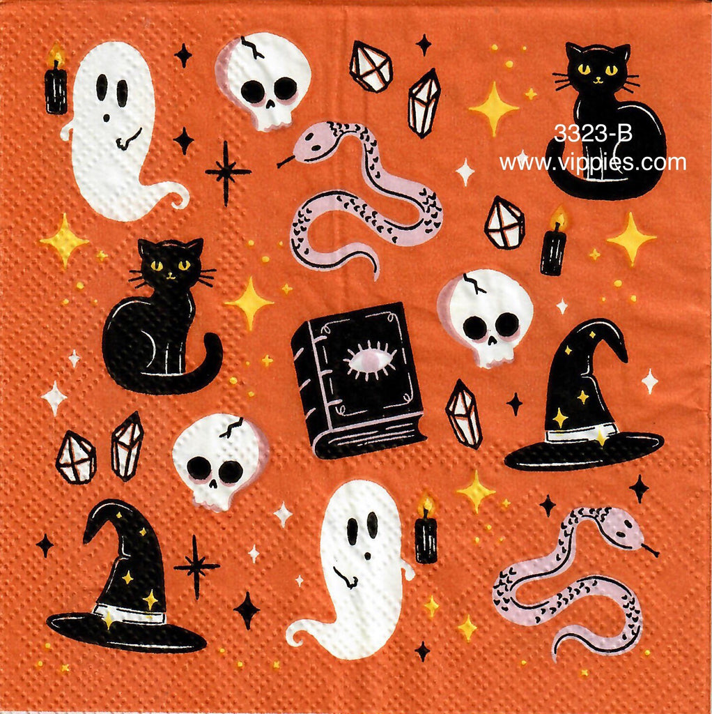 HWN-3323-B Halloween Print on Orange Napkin for Decoupage