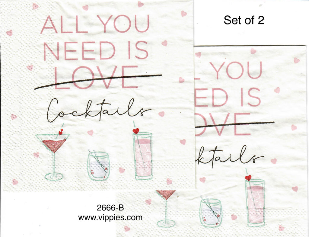 LVY-2666-B-S Set of 2 Love Cocktails Napkins for Decoupage