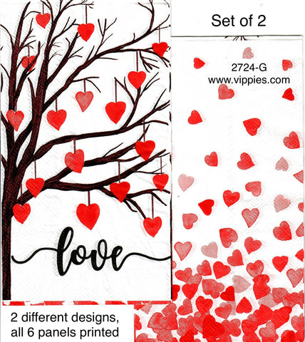 LVY-2724-G-S Set of 2 Branches Love Hearts Guest Napkins for Decoupage