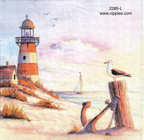 NS-2285-L Lighthouse Seagull Anchor Napkins for Decoupage
