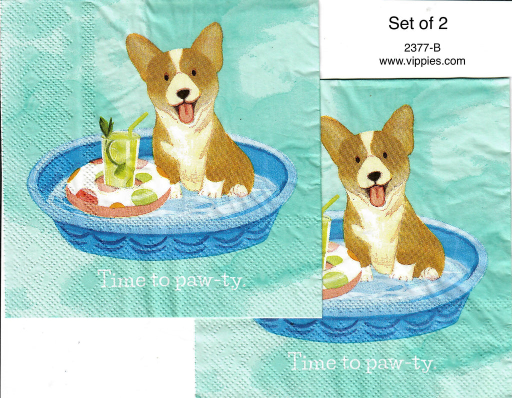 NS-2377-B-S Set of 2 Corgi Pawty Napkin for Decoupage
