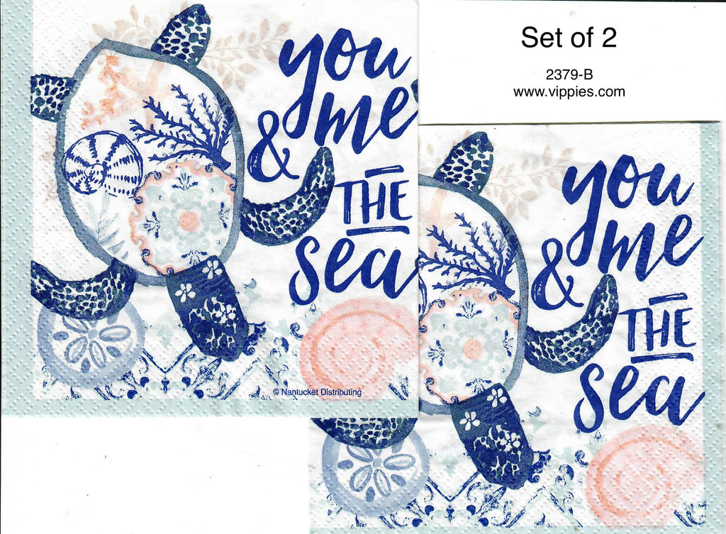 NS-2379-B-S Set of 2 You Me the Sea Turtle Napkin for Decoupage