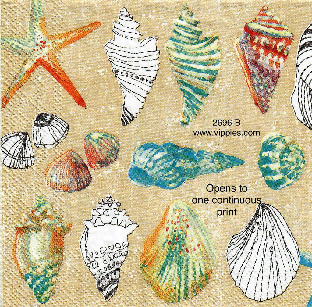 NS-2696-B Shells Tan Background Napkin for Decoupage