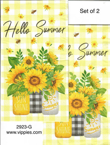 NS-2923-G-S Set of 2 Hello Summer Bees Sunflowers Guest Napkin for Decoupage
