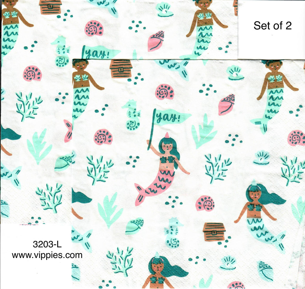 NS-3203-L-S Set of 2 Mermaids Yay Napkins for Decoupage