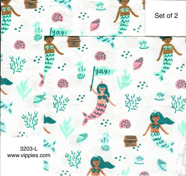 NS-3203-L-S Set of 2 Mermaids Yay Napkins for Decoupage