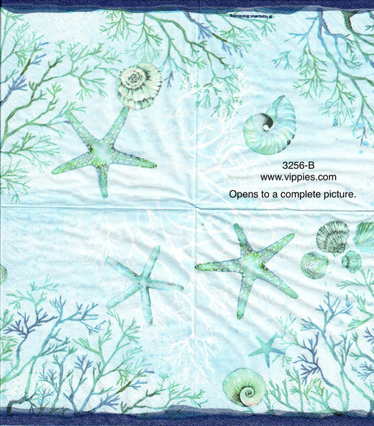NS-3256-B Aqua Starfish Shells Coral Napkin for Decoupage
