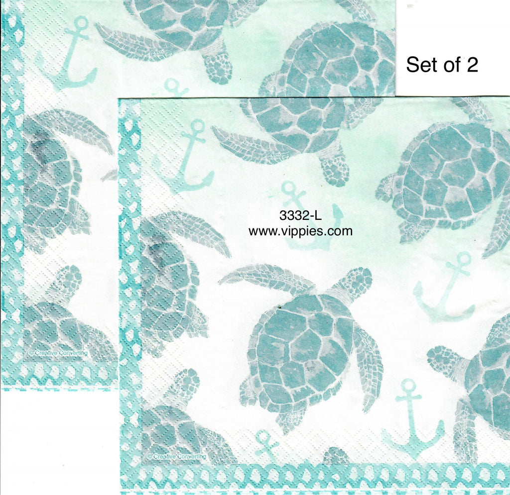 NS-3332-L-S Set of 2 Aqua Turtles Anchors Napkins for Decoupage