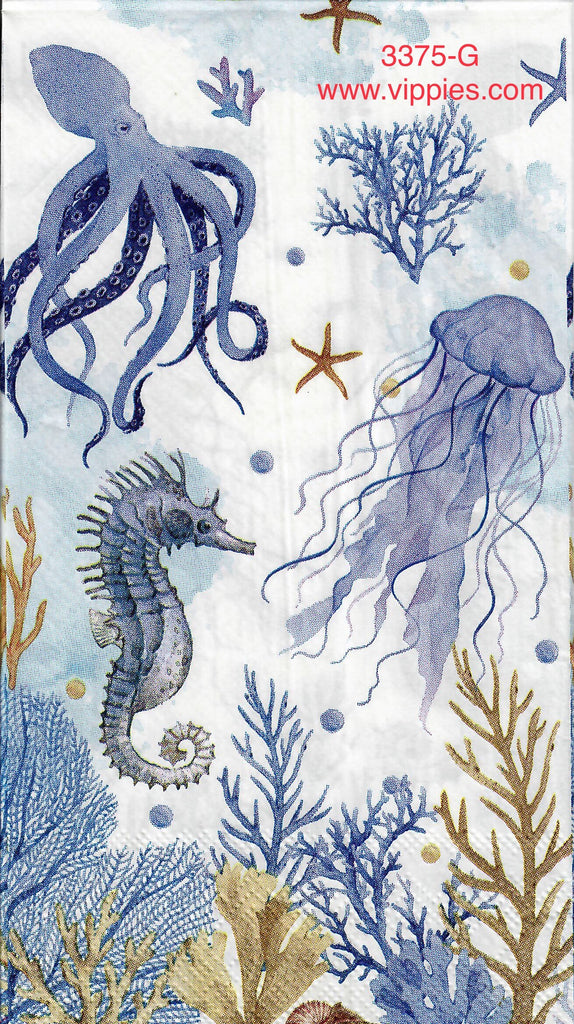NS-3375-G Blue Print Sea Life Guest Napkin for Decoupage
