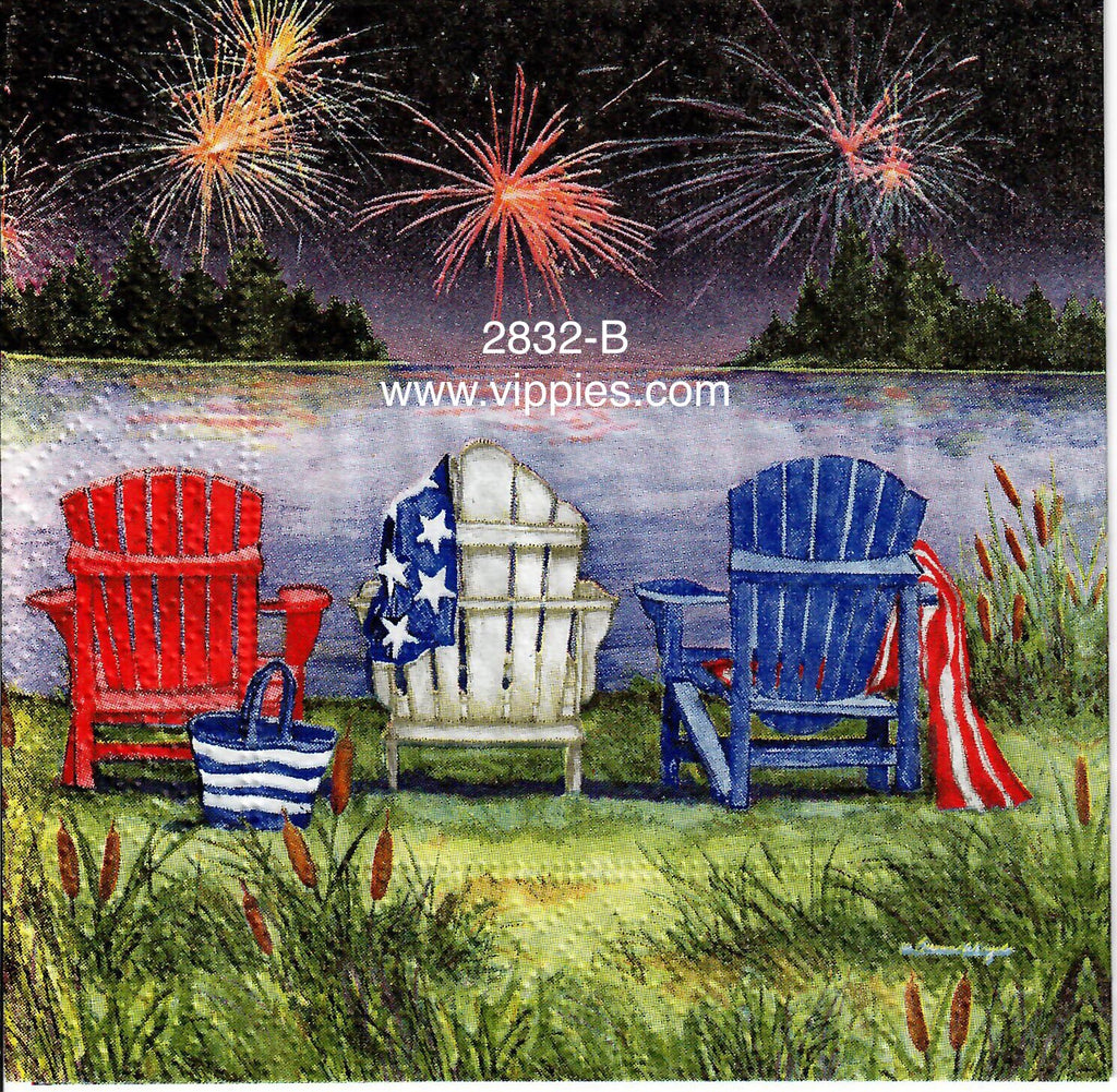 PAT-2832-B Lawn Chairs Fireworks Beverage Napkin for Decoupage