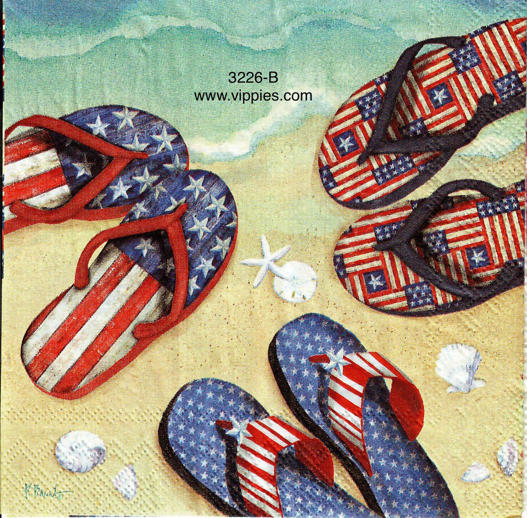 PAT-3226-B Flag Flip Flops Beverage Napkin for Decoupage