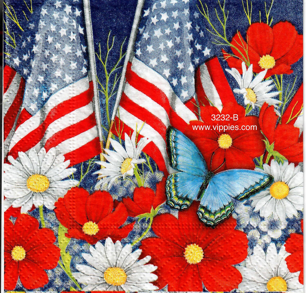 PAT-3232-B Flags Red White Flowers Beverage Napkin for Decoupage
