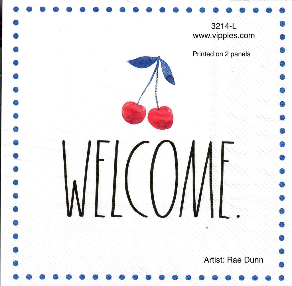 SNT-3214-L Rae Dunn Welcome Cherries Luncheon Napkin for Decoupage