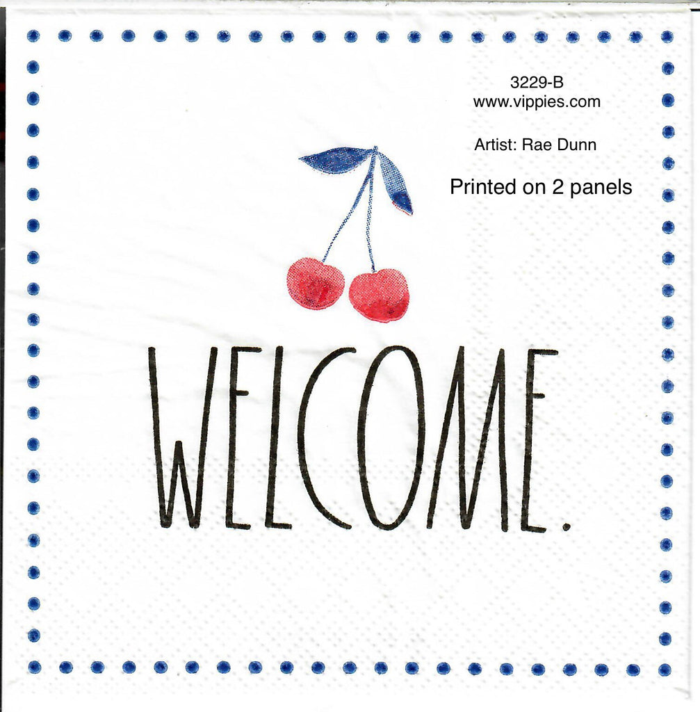 SNT-3229-B Rae Dunn Welcome Cherries Beverage Napkin for Decoupage