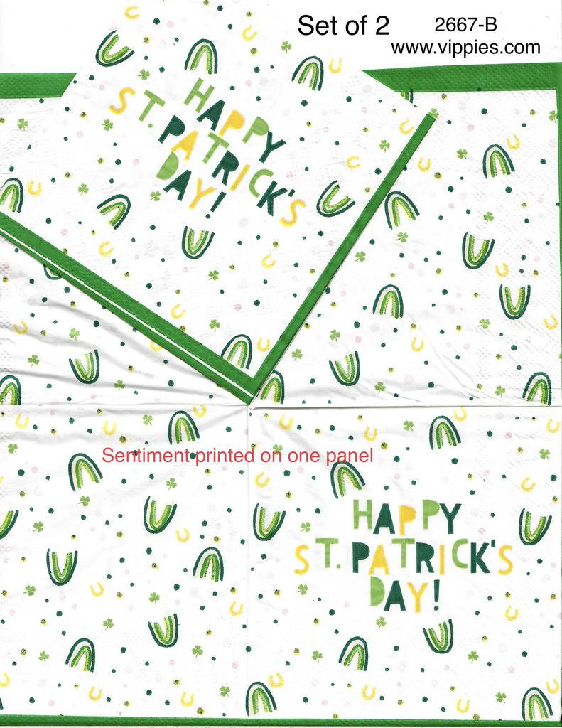 SPD-2667-B-S Set of 2 Happy Saint Patricks Rainbows Napkins for Decoupage