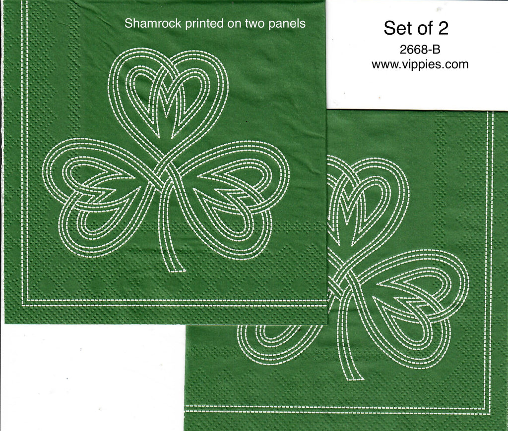 SPD-2668-B-S Set of 2 Green Stitched Shamrocks Napkins for Decoupage