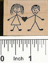 Boy & Girl w/ Heart Rubber Stamp 2104D