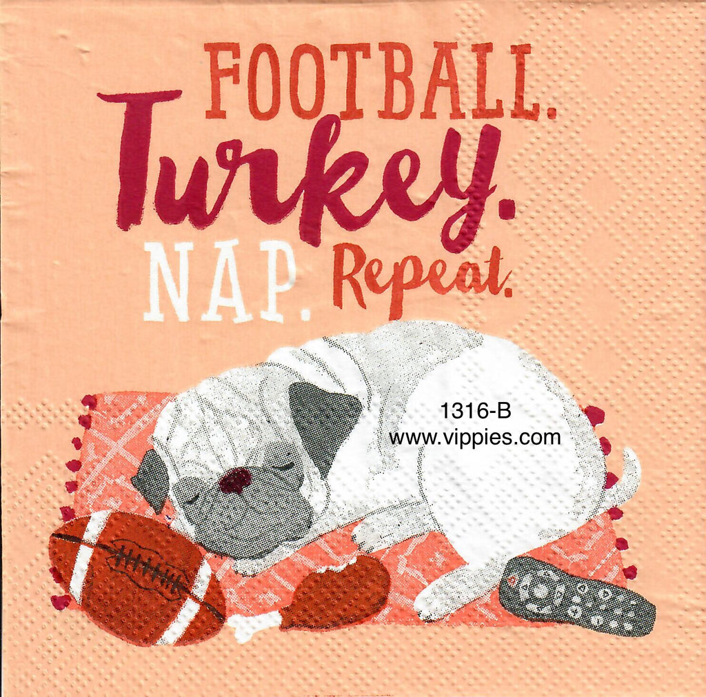 AT-1316 Football Turkey Pug Napkin for Decoupage