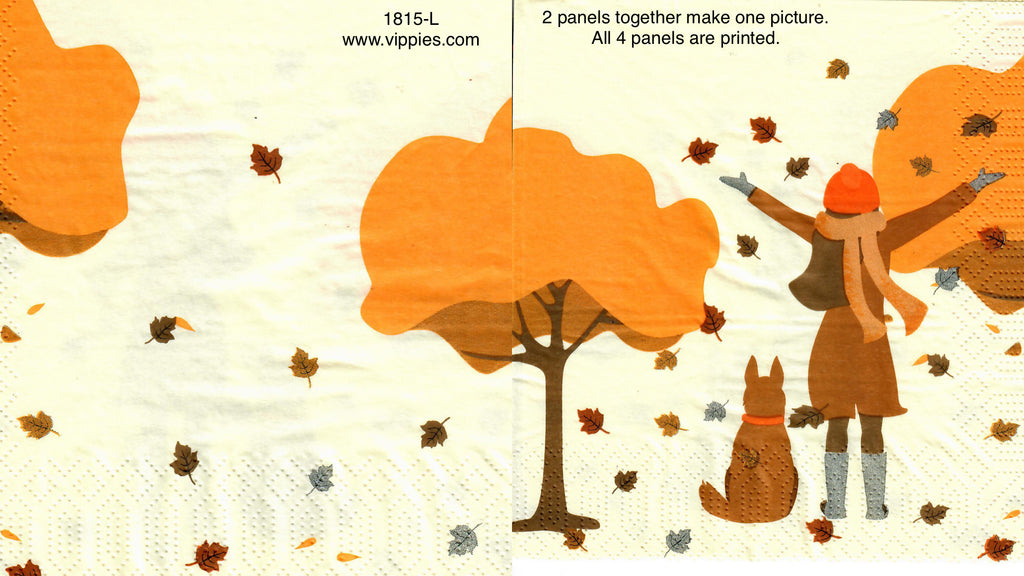 AT-1815 Autumn Girl Dog Tree Napkin for Decoupage