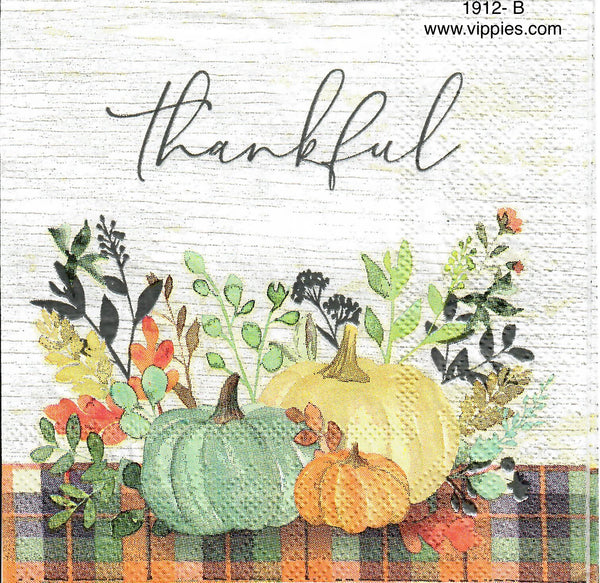 AT1912 Thankful Pumpkin Floral Napkin for Decoupage Vippies Designs