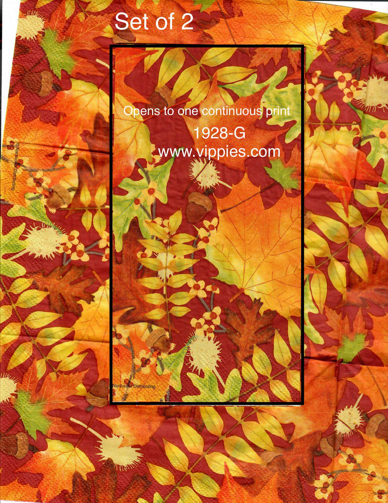 AT-1928-G-S Set of 2 Allover Orange Leaves Guest Napkins for Decoupage