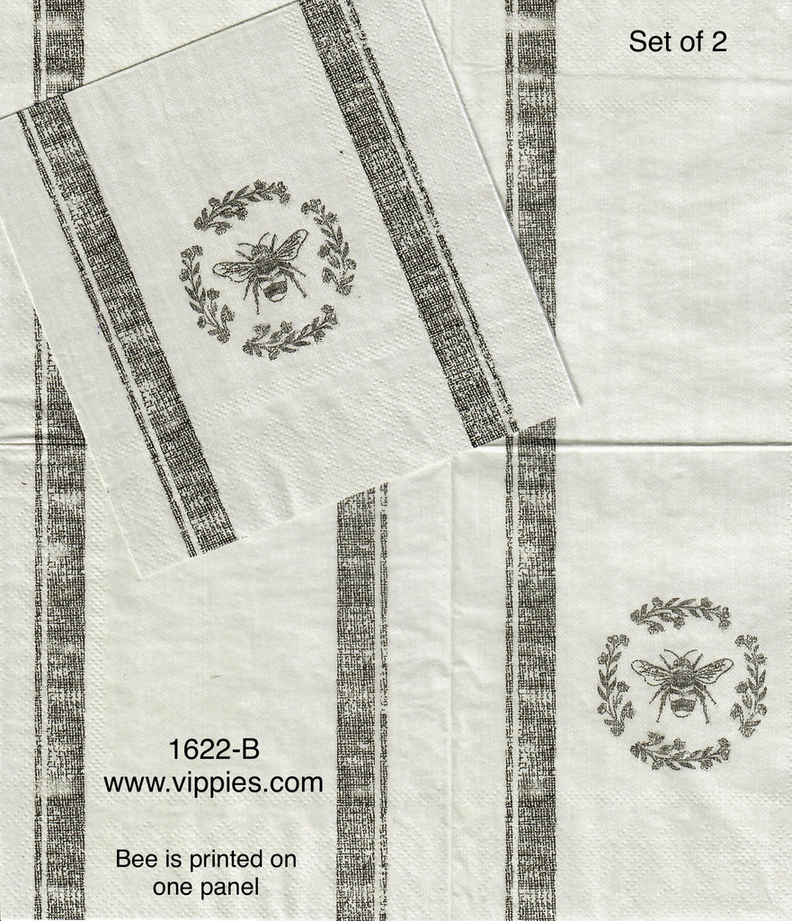 BB-1622-B-S Set of 2 Bee Wreath Beverage Napkins for Decoupage