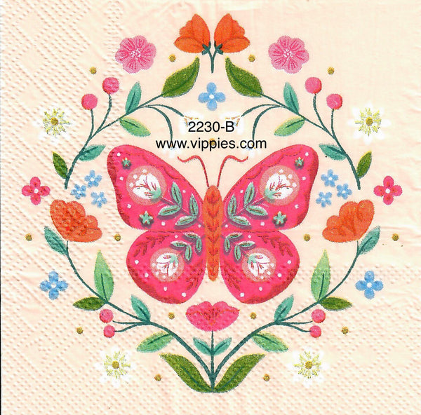BB2230B Pink Butterfly Flowers Napkin for Decoupage Vippies Designs