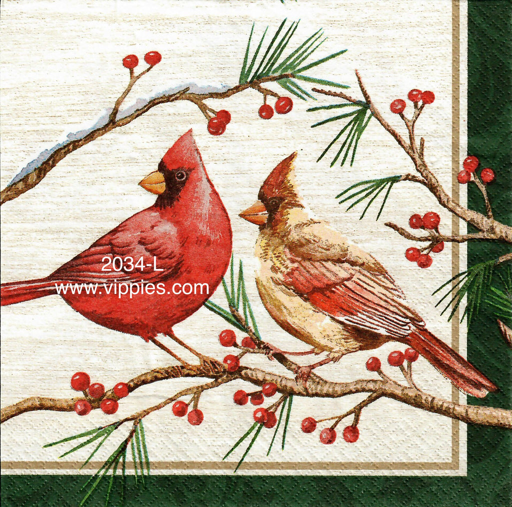 C-2034-L Cardinal Pair Pine Napkin for Decoupage