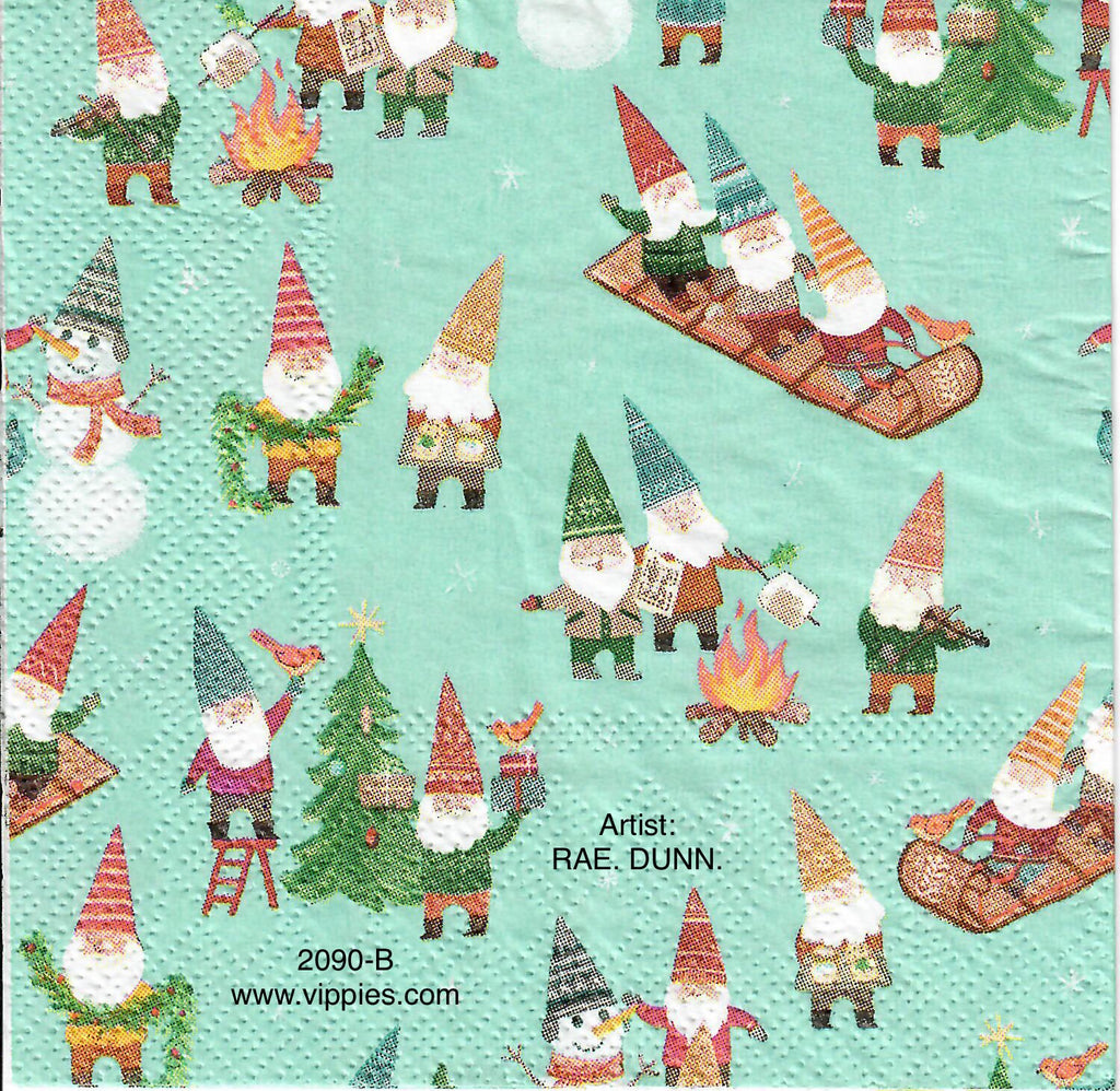 C-2090-B Rae Dunn Mini Gnomes Sled Napkin for Decoupage