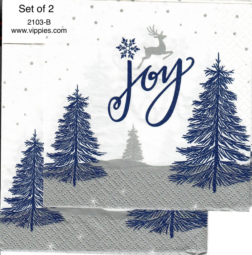 C-2103-B-S Set of 2 Joy Deer Tree Napkins for Decoupage