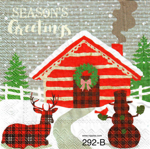C292 Greetings Log Cabin Napkin for Decoupage Vippies Designs