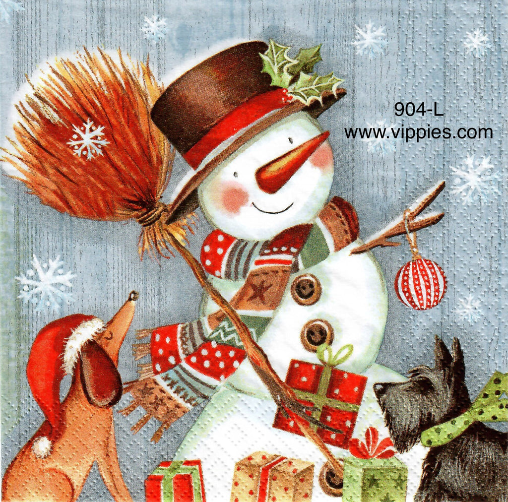 C-904 Snowman Dogs Broom Napkin for Decoupage