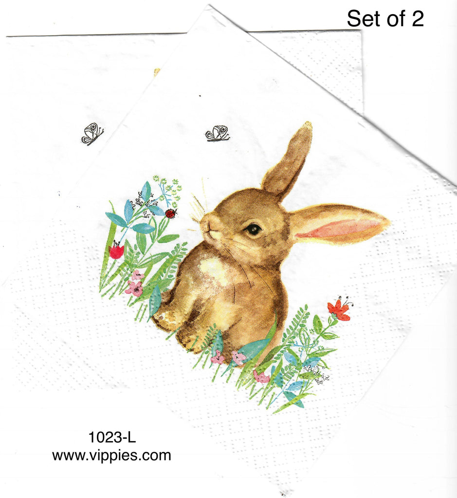 EAST-1023-L-S Set of 2 Brown Bunny Flowers Napkins for Decoupage