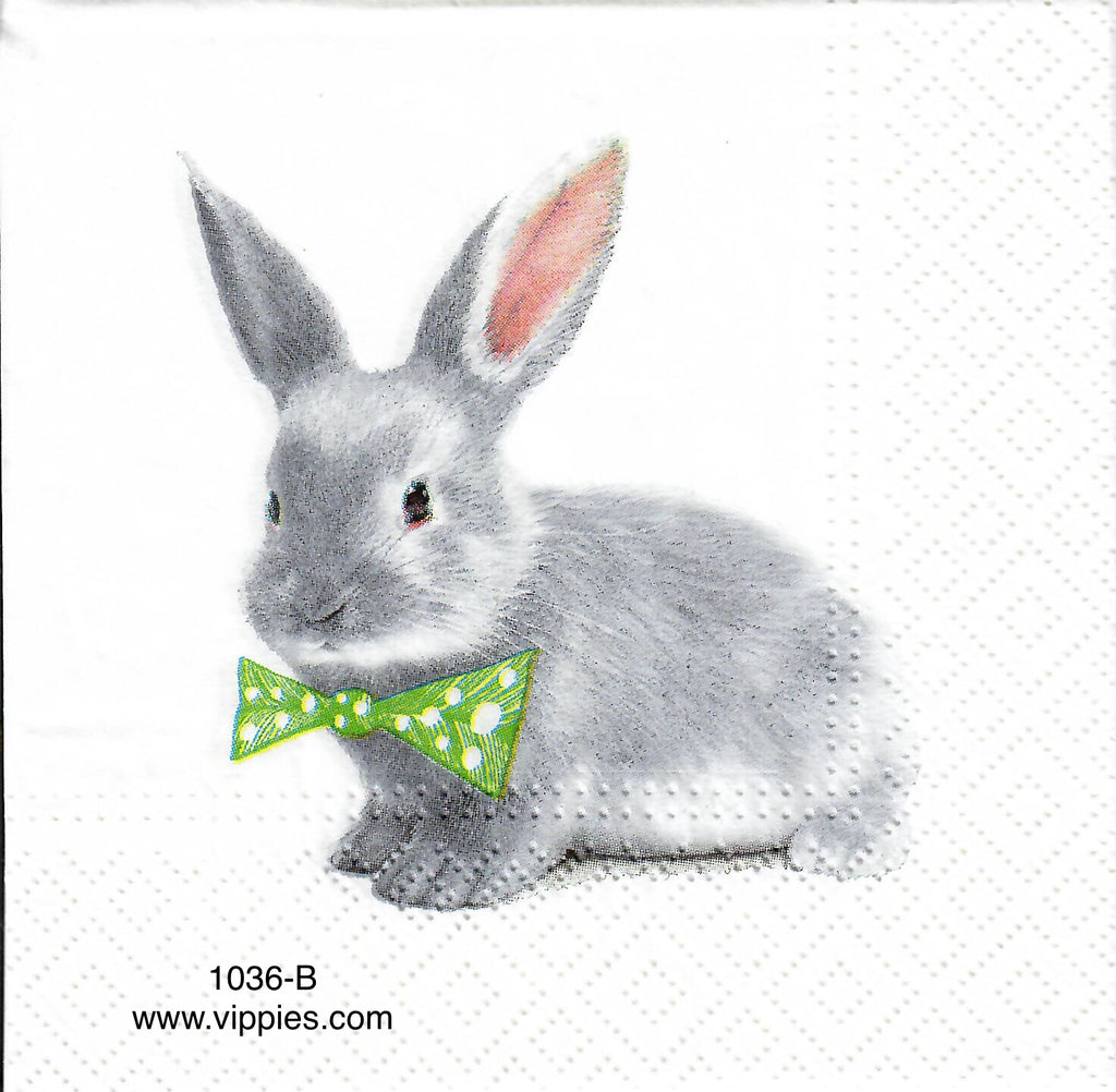 EAST-1036-B Gray Bunny Bowtie Napkin for Decoupage