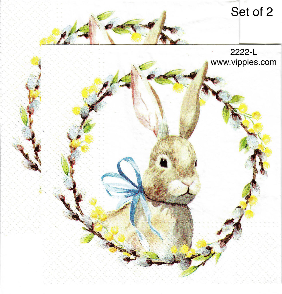 EAST-2222-L-S Set of 2 Bunny Pussy Willows Luncheon Napkins for Decoupage