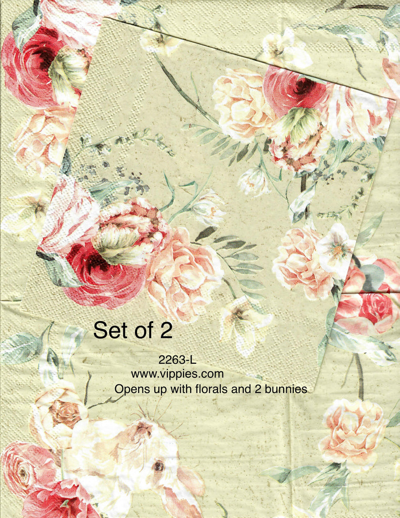 EAST-2263-L-S Set of 2 White Bunny Flowers Luncheon Napkins for Decoupage