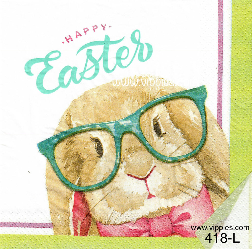 EAST-418 Large Bunny Glasses Napkin for Decoupage