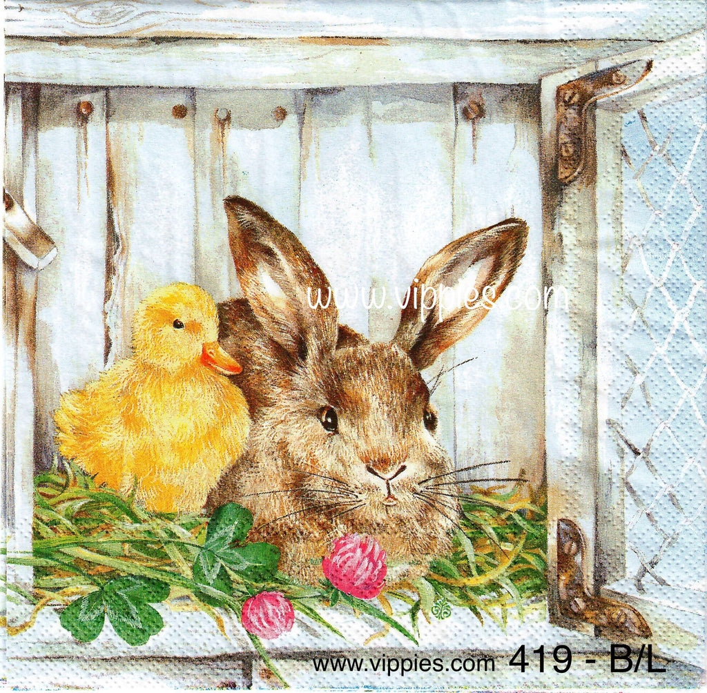EAST-419 Bunny Chick Fence Napkin for Decoupage