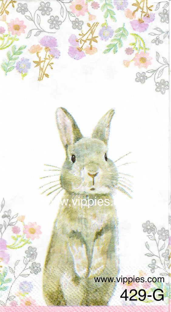 EAST-429 Gray Bunny Flowers Napkin for Decoupage