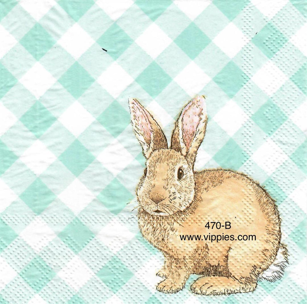EAST-470 Gingham Bunny Napkin for Decoupage