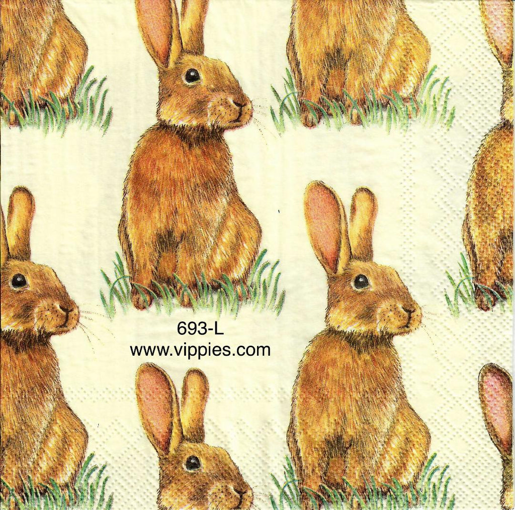 EAST-693 Brown Bunnies Grass Napkin for Decoupage